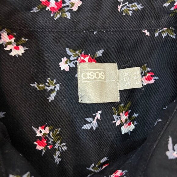 ASOS DESIGN Heavy Denim Boiled Cotton in Black White Floral Print Jumpsuit sz 10 - Picture 4 of 13